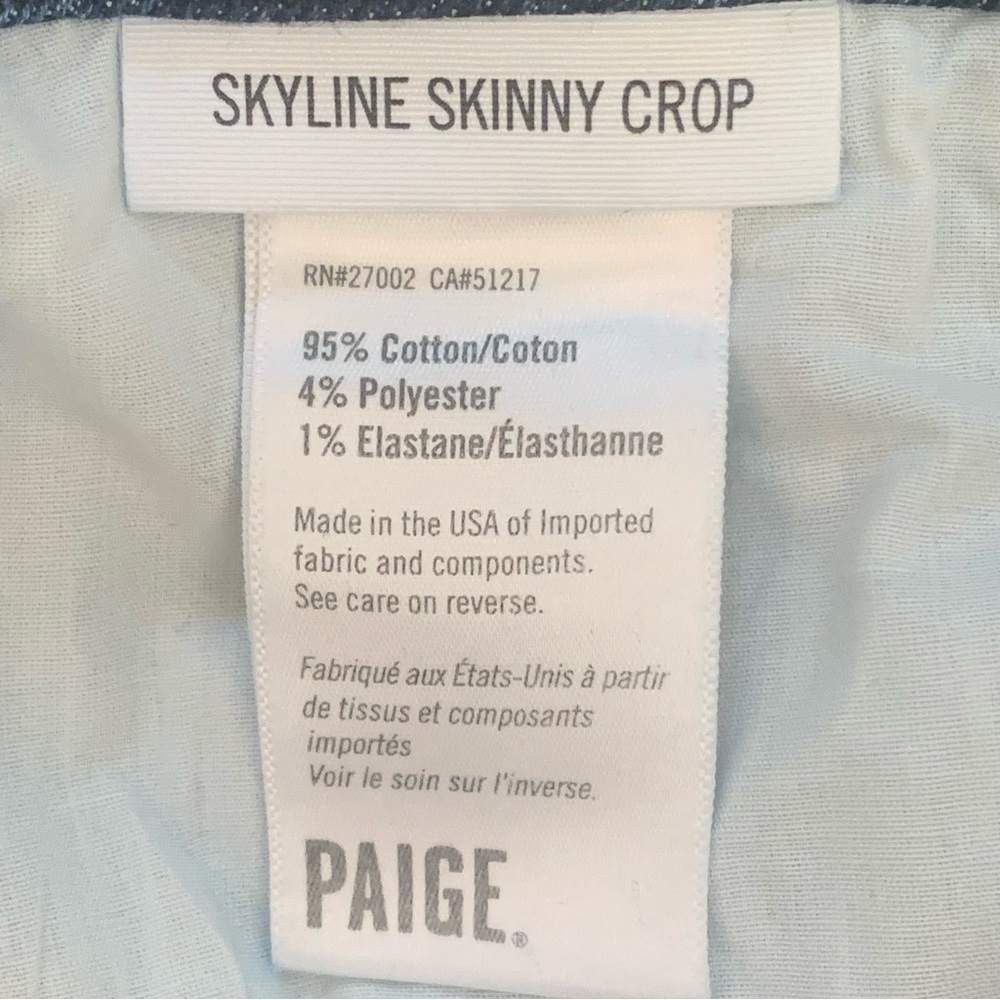PAIGE Skyline Skinny Crop Mid-Rise Pico Jeans Raw Hem Size 27 - Picture 4 of 15